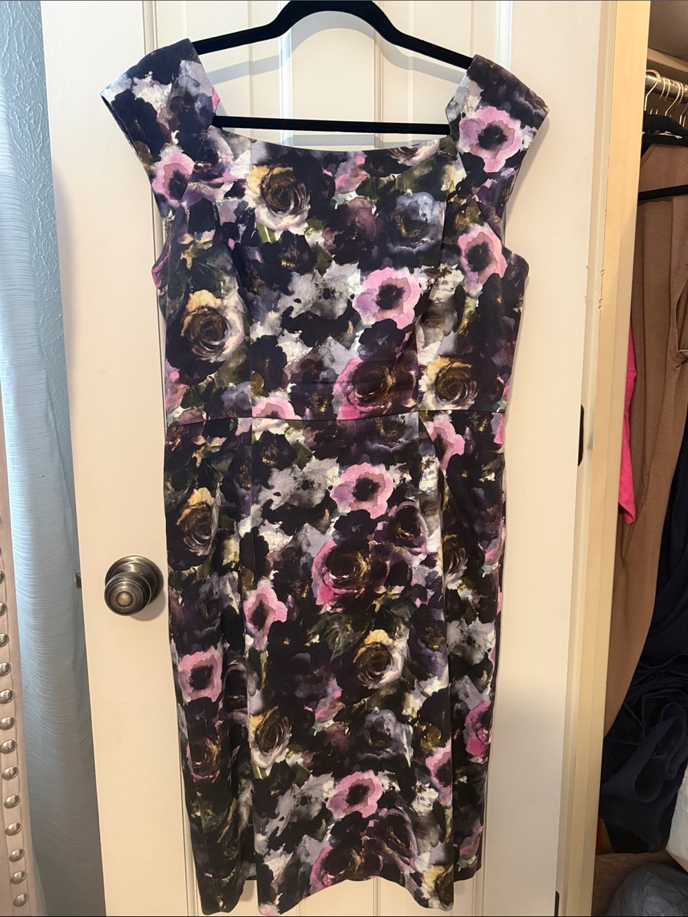 Floral Sheath Dress in Black and Pink